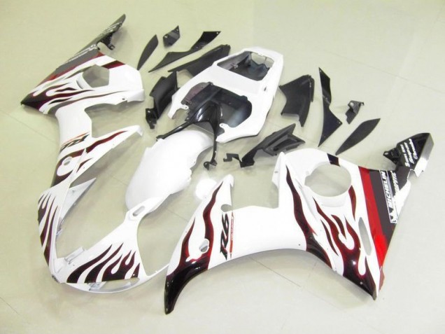 Best 2003-2005 White and Flame Yamaha YZF R6 Bike Fairing