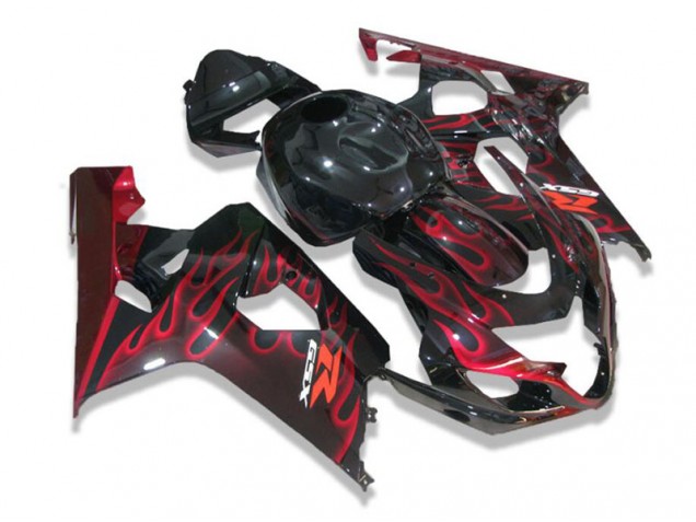 Best 2004-2005 Black Red Flames Suzuki GSXR 600/750 Motorcycle Fairing