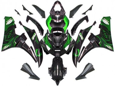 Best 2006-2007 Black Green Flame Yamaha YZF R6 Bike Fairing Kit