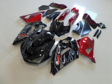 Best 2006-2011 Black Nd Red Silver Flame Kawasaki ZX14R ZZR1400 Motorbike Fairing