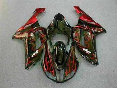 Best 2007-2008 Black Red Flame Kawasaki ZX6R Motor Bike Fairings