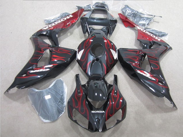 Best 2006-2007 Black Red Flame Honda CBR1000RR Motorbike Fairing