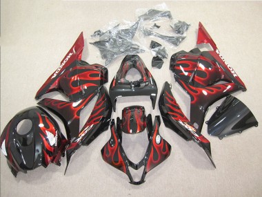 Best 2009-2012 Black Red Flame Honda CBR600RR Bike Fairings
