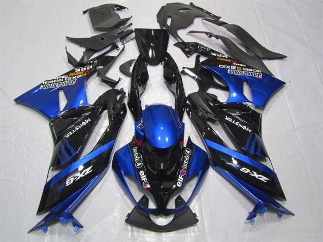 Best 2009-2012 Black Blue Monster Kawasaki ZX6R Motorcycle Fairing Kit