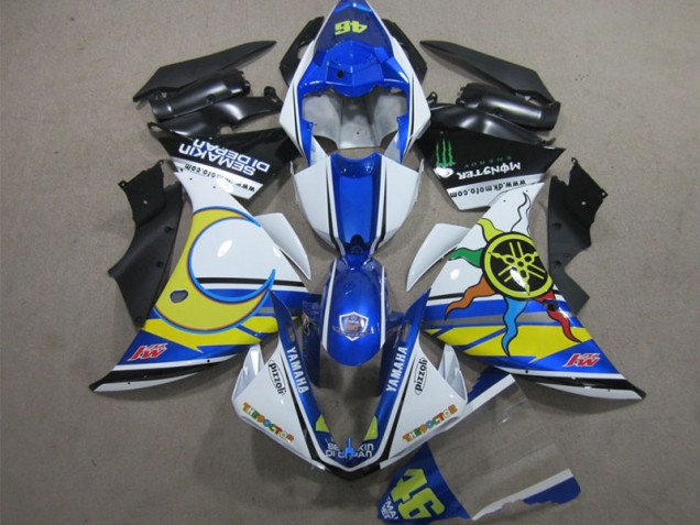 Best 2012-2014 Blue White Yellow 46 Yamaha YZF R1 Motorcycle Replacement Fairings