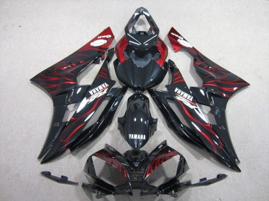 Best 2006-2007 Black Red Flame Yamaha YZF R6 Motorcycle Bodywork